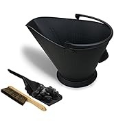 Grisun Fireplace Ash Bucket with Shovel and Hand Broom, Coal Bucket, Metal Bucket, Pellet Bucket,...