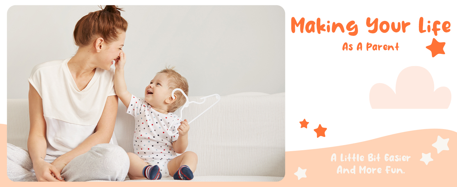 White plastic baby hangers