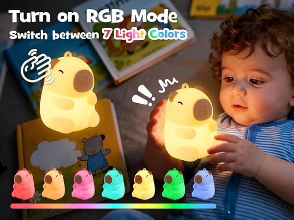 Squishy Christmas Capybara Night Light with RGB Modes Dimmable
