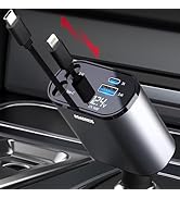 ROADRESS Retractable Car Charger with Dual Retractable Cords, Type-C Cable Fast Charging Up to 10...