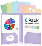 Sooez 6 Pack 2-Pocket Folders with Labels, Heavy Duty Plastic Folders with Pockets, Pastel Color ...
