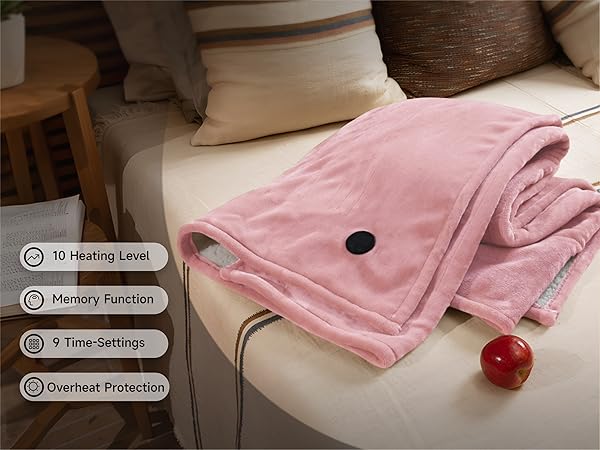 Built-in button heated throw