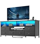 Furologee 55 Inch TV Stand for Bedroom, Entertainment Center with Power Outlets and LED Lights, D...