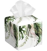 Jungle Foliage Leather Tissue Box Holder Green Tropical Leaves Tissue Box Cover Facial Paper Case...