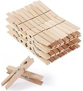 ADAK Wooden Clothespins, 50 Pack – Large 2.9 Inch Natural Wood Clips with Rust-Resistant Spring –...