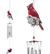 Gardenvy Cardinal Bird Wind Chime, Red Bird Wind Chimes Outdoor Decorations, Garden Backyard Chur...