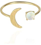 MUSTHAVE 18K Rose/White/Yellow Gold Plated Moon Opal Ring, White/Green/Pink Opal Ring, Adjustable...