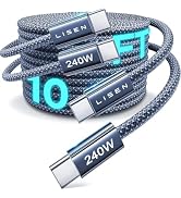 LISEN 240W Type C Charger Fast Charging Cable [10ft, 2-Pack] Long USB C Cable Fast Charging Cords...