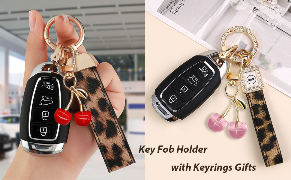 Leather Keychain Wristlet Cherry Charms Car Keychain 