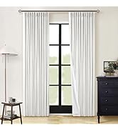 100% Blackout Pinch Pleated Linen Curtains 84 Inch Length 2 Panels for Living Room Bedroom 2 Laye...
