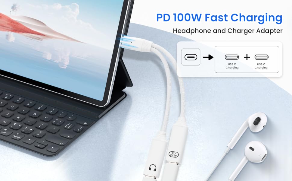PD 100W Fast Charging Headphone and Charger Adapter