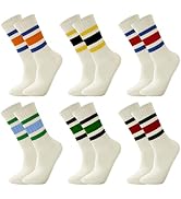 GGSTDDUP 6 Pairs Crew Sport Socks Women Striped Crew Socks Retro Athletic Socks Casual Cotton Str...