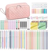 62PCS Aesthetic School Supplies with Cute Pencil Case, Pastel Highlighters Black Ink Gel Pens Mec...