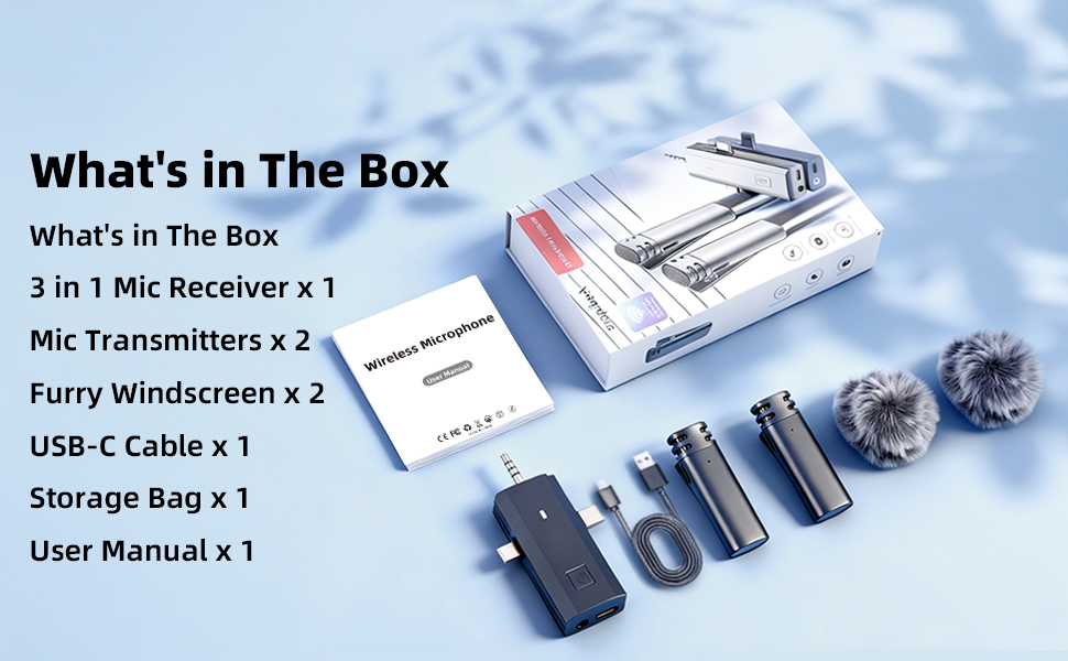 3 in 1 Wireless Lavalier Microphone for iPhone, Android, Camera, Mini Wireless Microphone