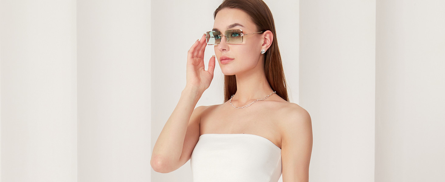 Retro Rimless Rectangle Sunglasses
