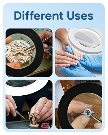 Desktop magnifying glass with light for repairing, manicure, jewelry work, and crafts.