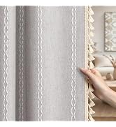 XOGUIBO Grey Boho Blackout Curtains 2 Panels 84 Inch for Living Room Bedroom, Linen Texture Farmh...