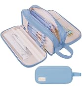 SKYDUE Large Capacity Pencil Case with Handle, 3 Compartment Canvas Pencil Pouch, Cute Soft Color...