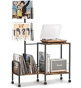 Bikoney Record Player Stand with Vinyl Record Storage, Record Player Table Up to 150 Albums, Turn...