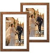 FIXSMITH 5x7 Picture Frame 2 Pack, Rustic Brown Photo Frame with HD Plexiglass, Display Pictures ...