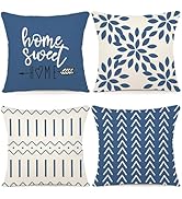 YCOLL Pillow Covers 18x18 Set of 4, Modern Sofa Throw Pillow Cover, Decorative Outdoor Linen Fabr...