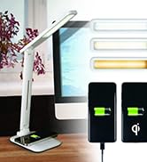 OttLite Charge Up LED Desk Lamp with Wireless Qi Charging & USB Charging Port, with ClearSun LED ...