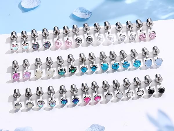 Hypoallergenic Surgical Steel Earrings - Flat Back Stud Earrings for Women