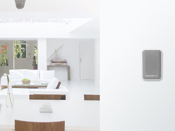 RDWL313P plugged into wall outlet with modern white living room in background and man walking past.