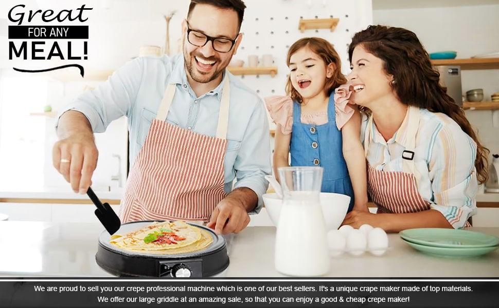 round electric single crepe maker with non-stick surfaces