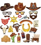 CC HOME 25pcs Western Cowboy Photo Booth Props Cowboy Photo Booth Patterns Party Decorations Part...