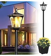 ILANCK 64 Inch Solar Outdoor Lamp Post Light with Planter, 60 High Lumen Solar Street Light, Sola...