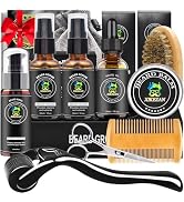 XIKEZAN Beard Kit - Includes Beard Wash, Serum (2 Pack), Oil, Balm, Comb, Brush, Scissors, Bag, E...