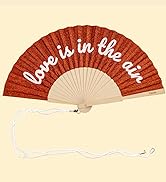 folding fan with “Love Is in the Air” message. Modern and colorful wooden foldi...