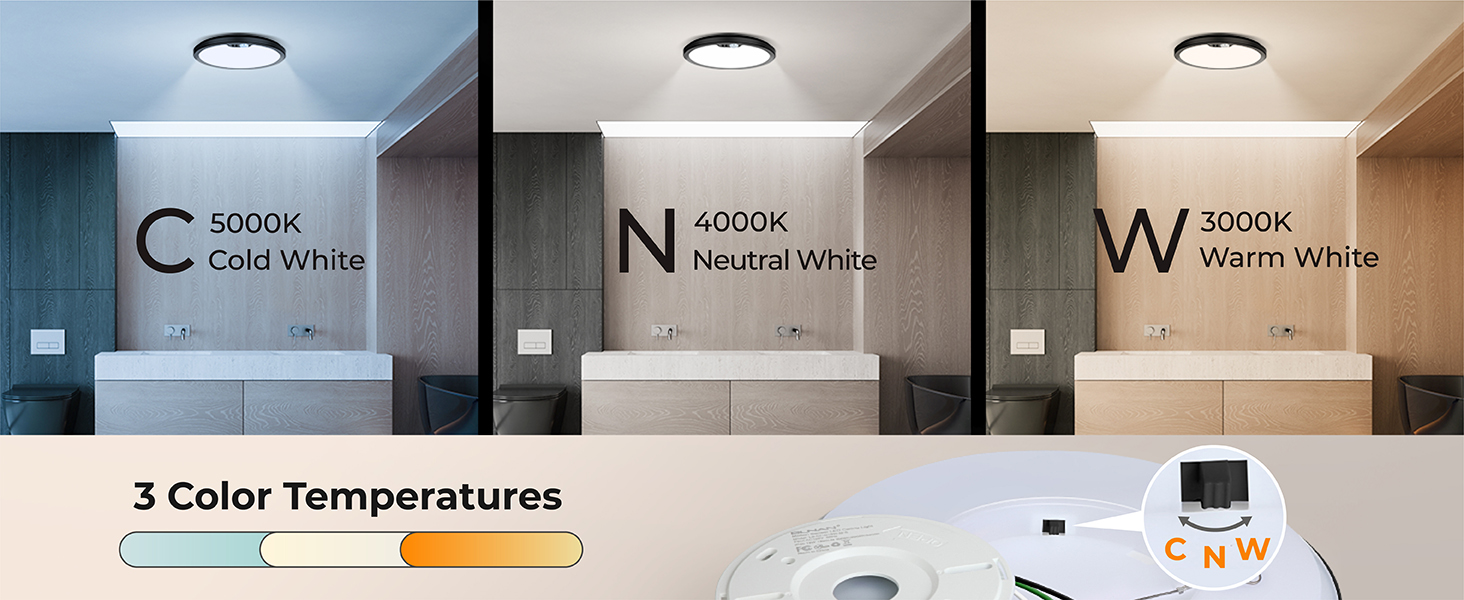 12inch 24w 24 w modern black round thin 120v 5000k 3000k 4000k color temperature