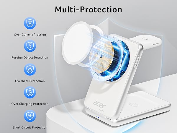 Acer Magnetic Wireless Charger, 3 in 1 Wireless Charging Station,