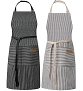 DILLMAN Kitchen Cooking Adjustable Aprons - Men Women Bib Soft Chef Stripes Apron with 2 Pockets