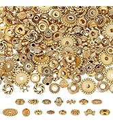 PH PandaHall 15 Styles 300pcs Antique Golden Spacer Beads Tibetan Metal Jewelry Beads Flower Flat...