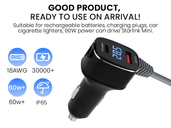 3 in 1 Starlink Mini Car Charger Dc Power Cable