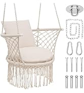 Magshion Boho Hanging Chairs for Outside with Dual Cushions, Home Macrame Swing Chair Bedroom Han...