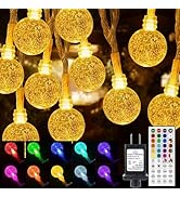 Color Changing String Lights Plug in, 33ft 60LED Connectable Crystal Globe String Light Remote, D...