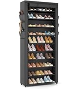 VTRIN Vertical Narrow Shoe Rack Organizer Tall Shoe Rack for Closet Entryway 10 Tier Non-Woven Co...
