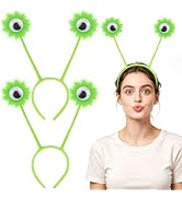 DIYASY 2 Pcs Green Halloween Monster Headband, Eyes Antenna Plush Headwear | Cosplay Costume Hair...