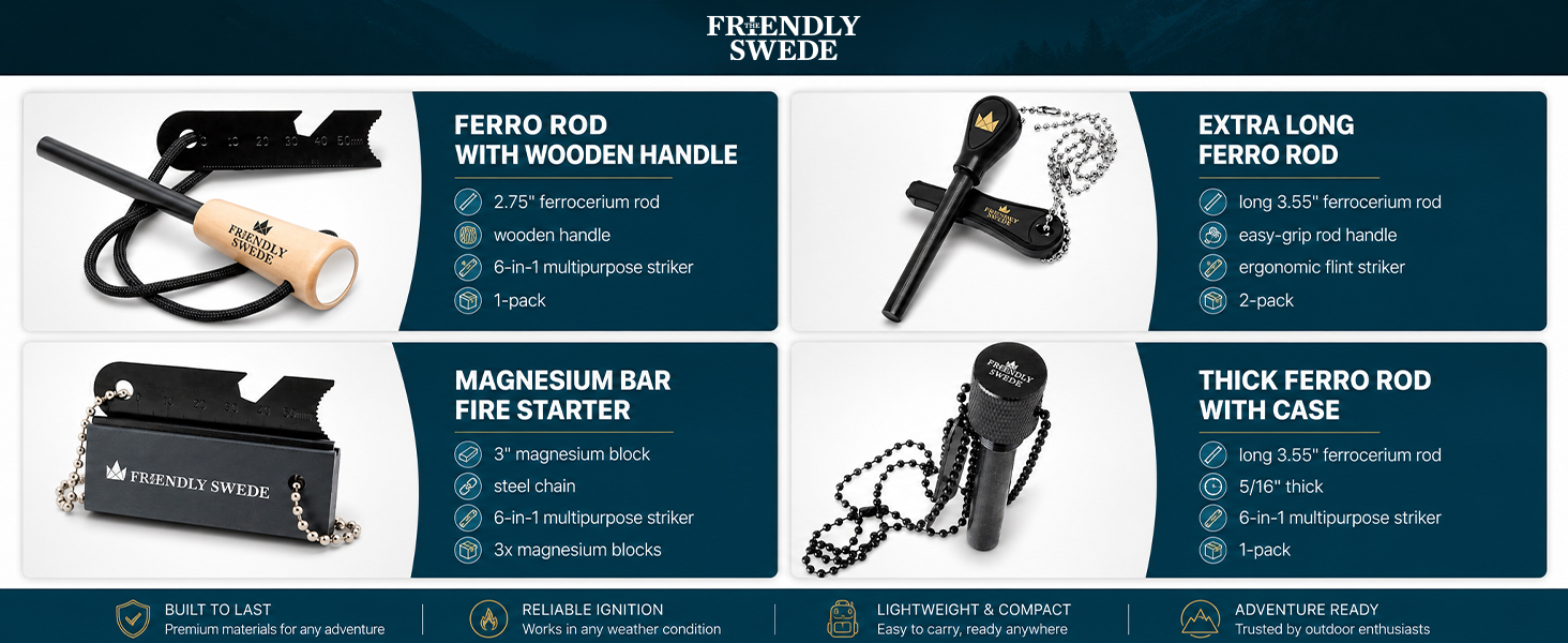 differnet size ferro rod