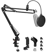 BOSEEN Microphone Boom Arm, Adjustable Suspension Boom Scissor Arm Stand with Heavy Duty Clamp, P...