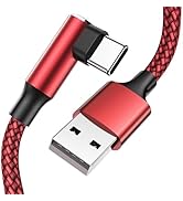 USB C Cable 90 Degree Red[3 Pack 10FT], USB A to USB C Right Angle Nylon Braided Fast Charging Ca...