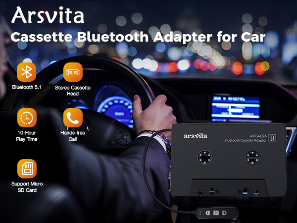 Arsvita Cassette Bluetooth Adapter for Car