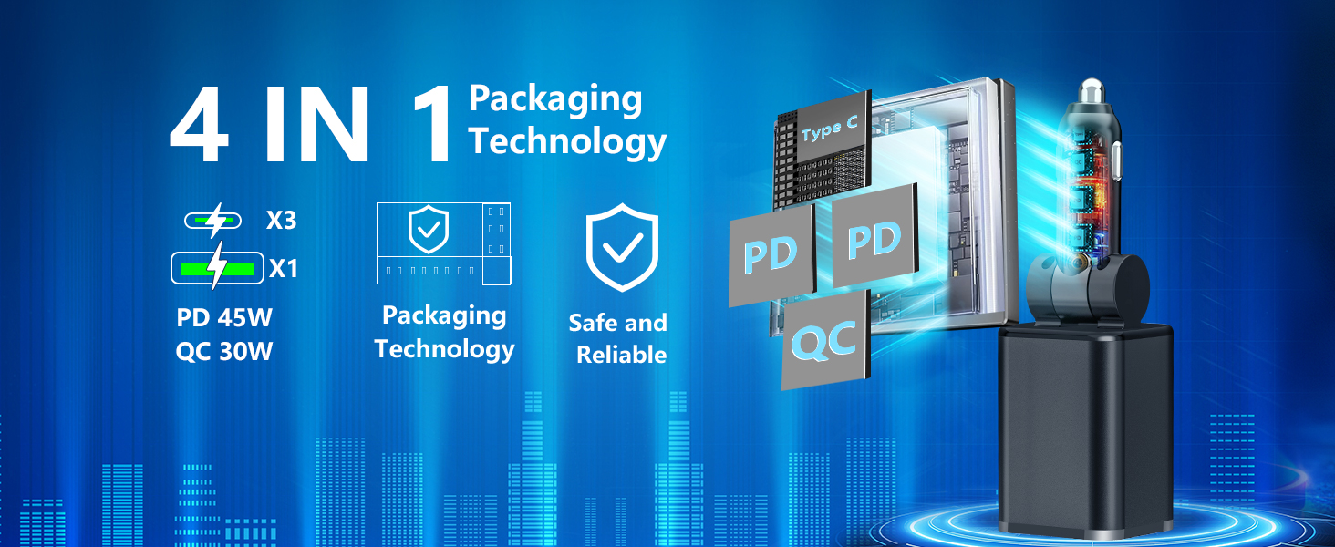 MFi Certified 120W 4-IN-1 Retractable Car Charger USB C PD/QC Type C Fast Charging Cigarette Lighter