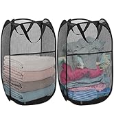 Aplter Pack of 2 Pop Up Laundry Hamper Collapsible Laundry Baskets Black Mesh Laundry Baskets wit...