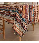 Erbnaryx Boho Tablecloth for Square Tables,Fringed Edges with Geometric Pattern Tablecloths,Farmh...