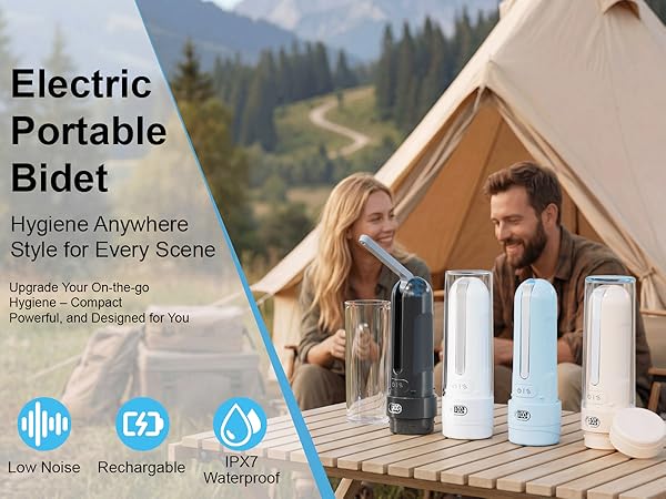 Electric portable bidet for travel camping hiking
